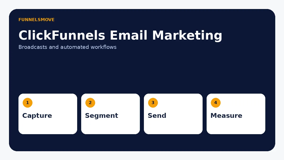 ClickFunnels Email Marketing: Broadcasts, Workflows, and Setup visual overview