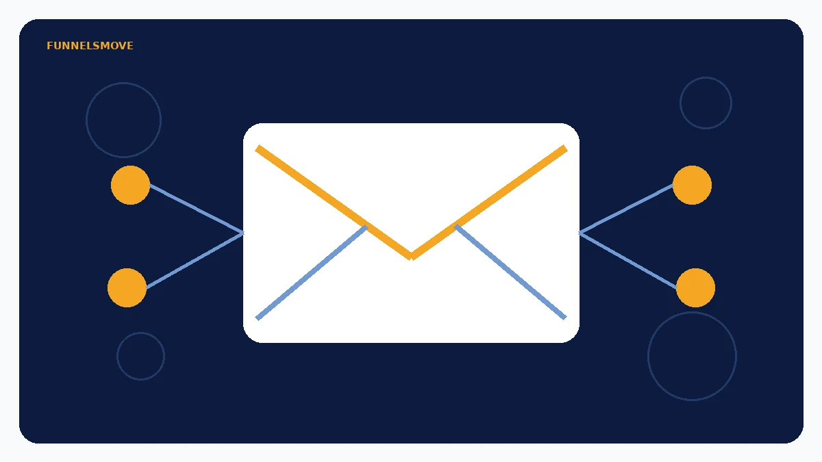 Conceptual email marketing visual showing an envelope connected to audience nodes