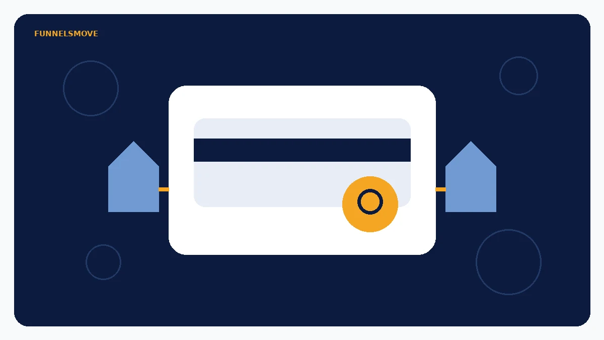 Conceptual payment and checkout visual with card, payment nodes and secure flow