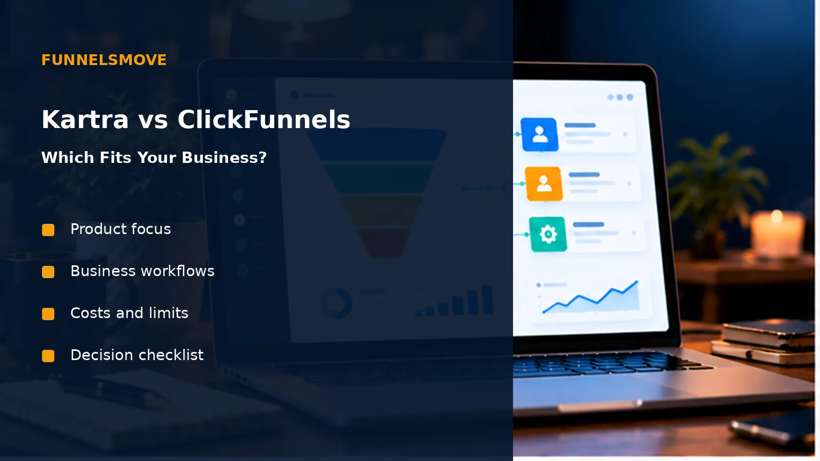 Kartra vs ClickFunnels: Which Fits Your Business? editorial workspace illustration