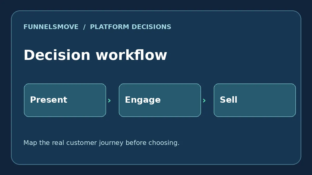 Three-stage Squarespace versus Kartra customer journey decision diagram