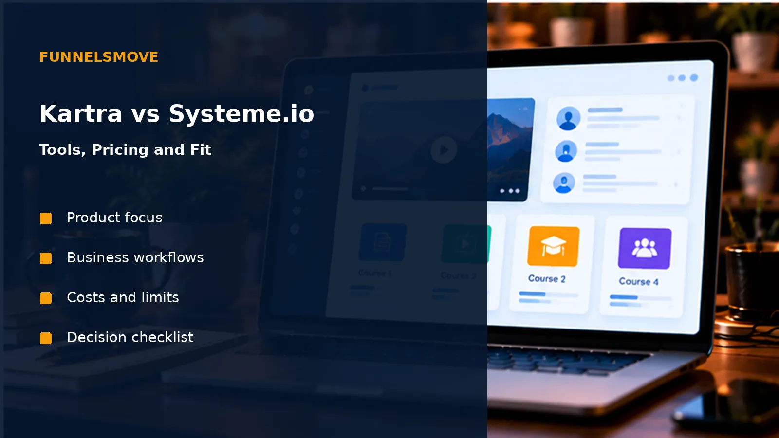 Kartra vs Systeme.io: Tools, Pricing and Fit editorial workspace illustration