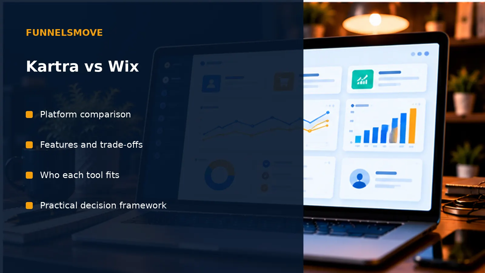 Illustrated workspace for Kartra vs Wix: Websites and Marketing