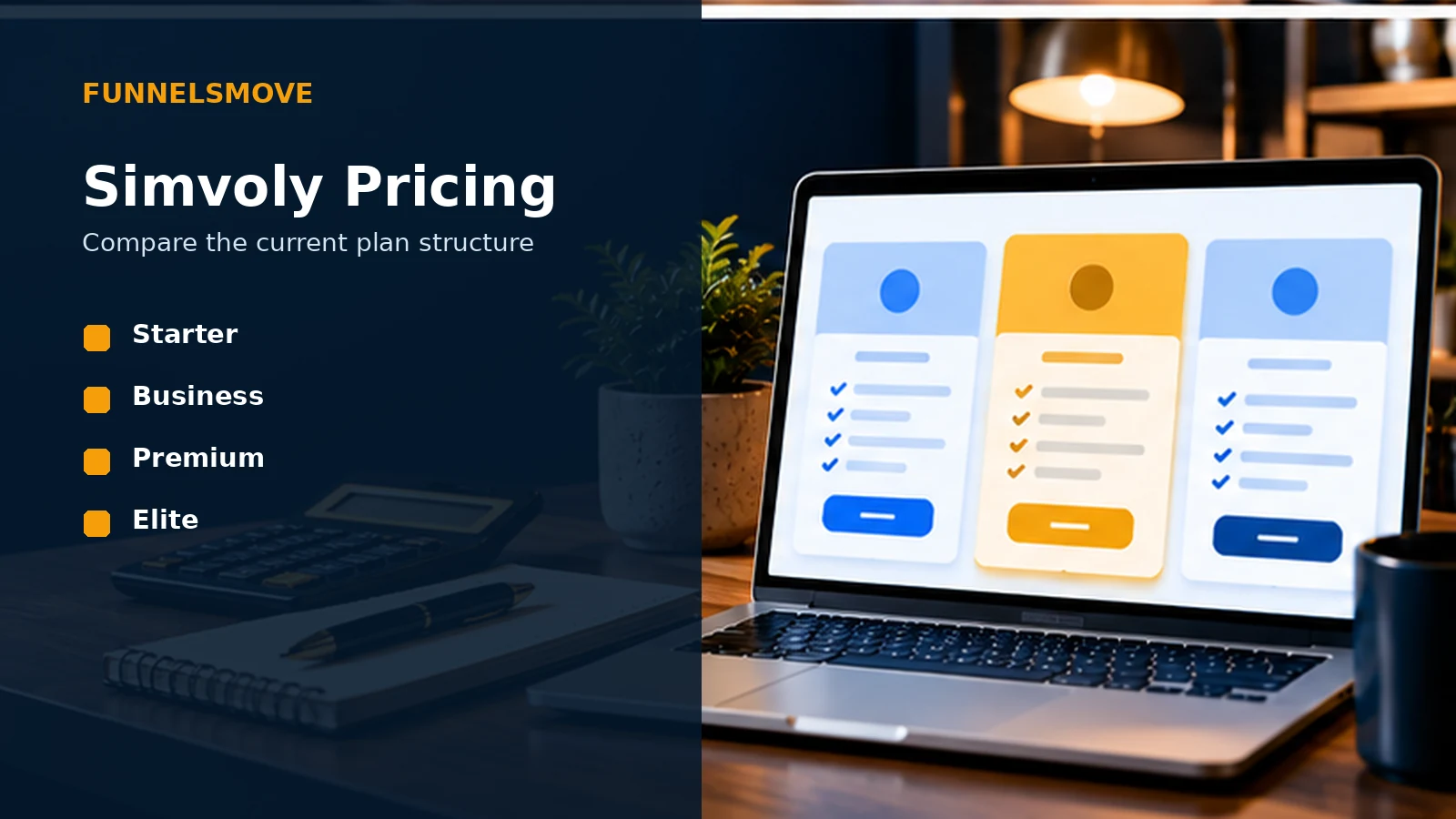 Simvoly pricing guide shown in a laptop workspace