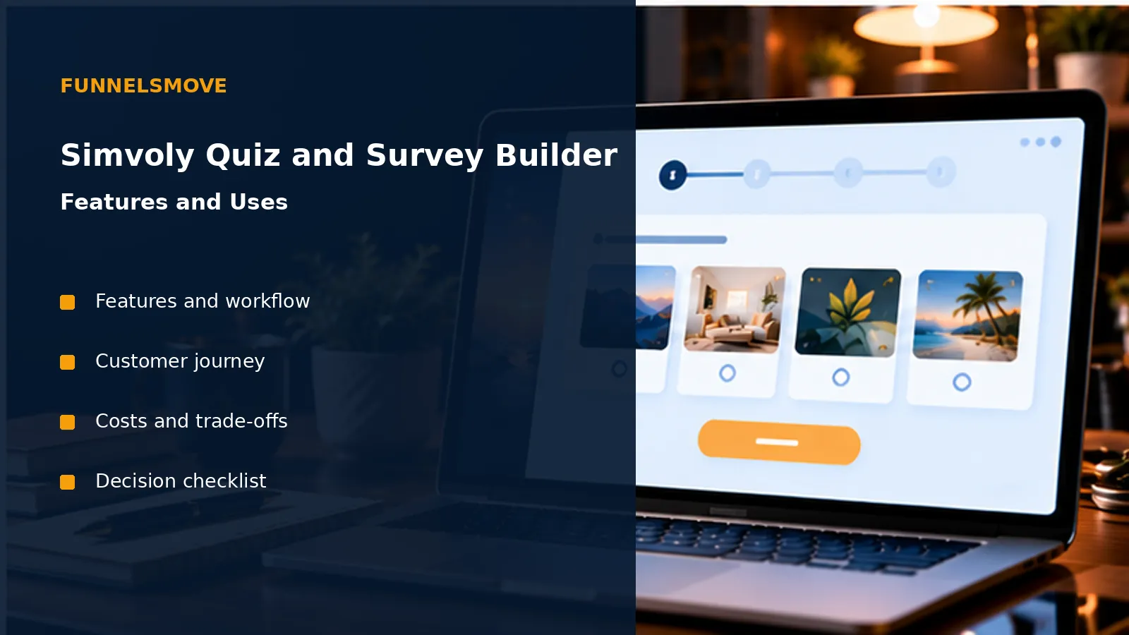 Simvoly Quiz and Survey Builder: Features and Uses workspace illustration