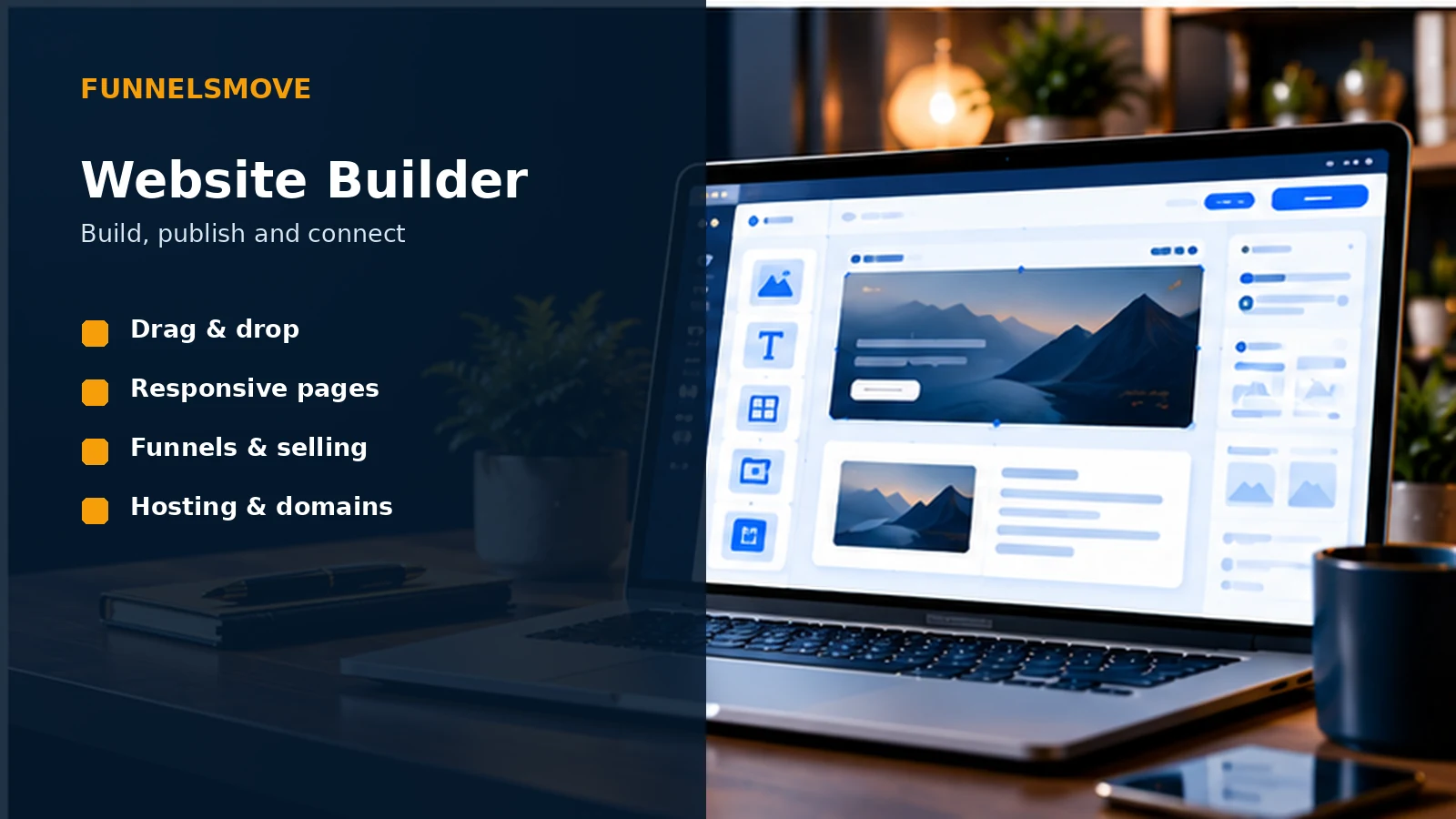 Simvoly website builder guide displayed in a modern laptop workspace