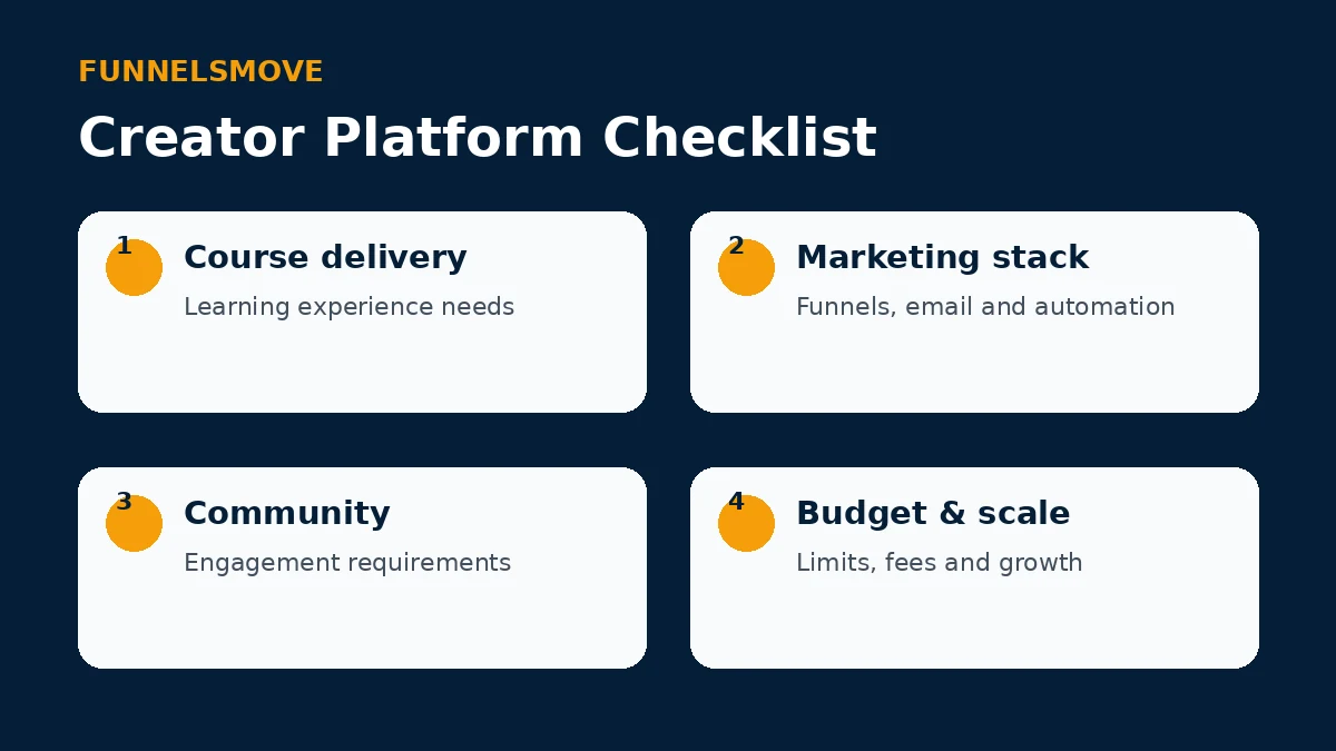 Four-point checklist for comparing Systeme.io and Kajabi