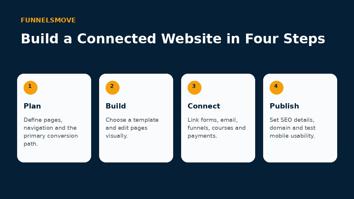 Four-step framework for building a connected website in Systeme.io